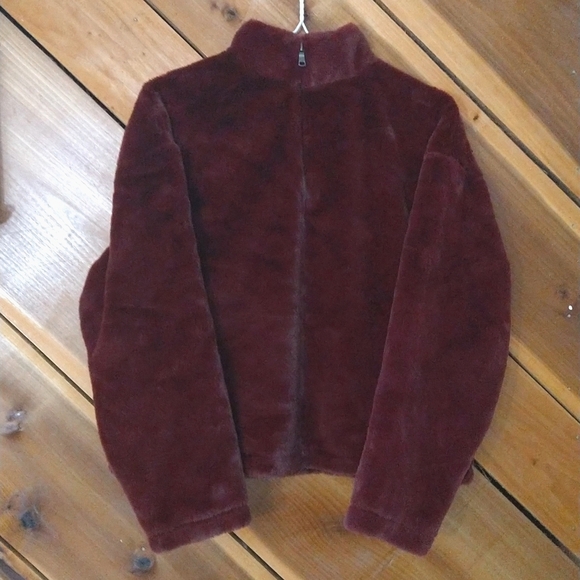 NEW! Faux Fur Quarter Zip Pullover Sweatshirt, Burgundy - A New Day - Picture 2 of 10